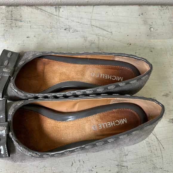 Michelle D suede leather low wedge kitten heel bow academia office coquette 7.5 - Picture 13 of 13